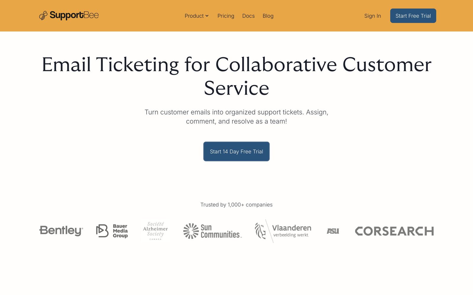 SupportBee website, homepage