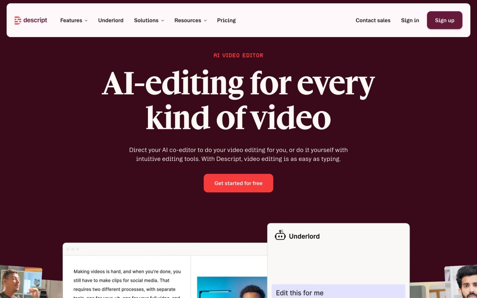 Descript website: homepage