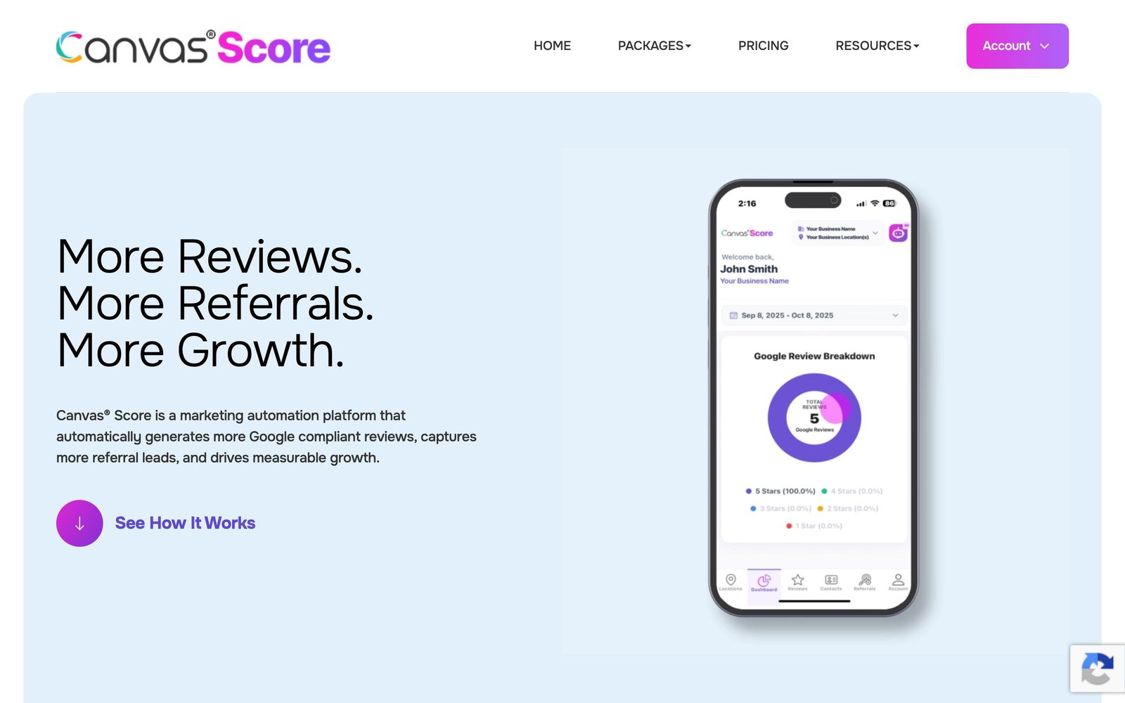 Canvas Score website: homepage