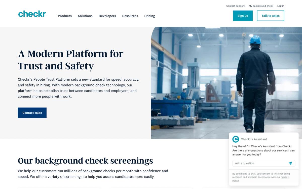 Checkr: product page screenshot
