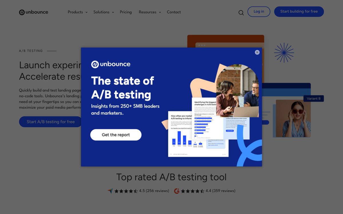 Unbounce, product page screenshot
