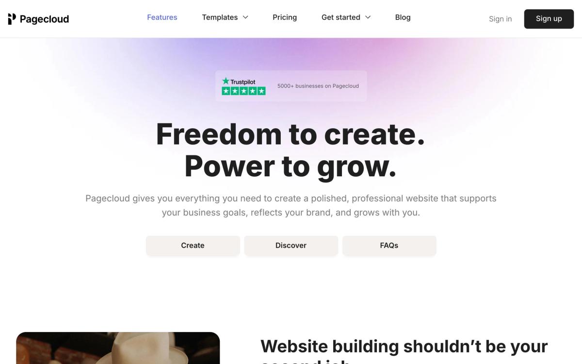 Pagecloud, features page screenshot