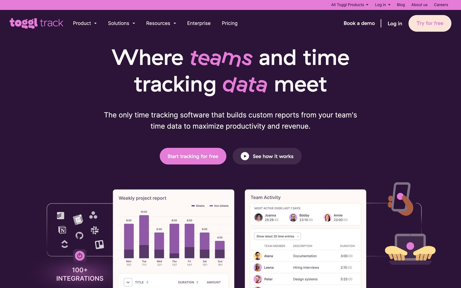 Toggl Track website, homepage