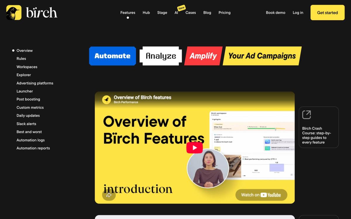 Bïrch, features page screenshot