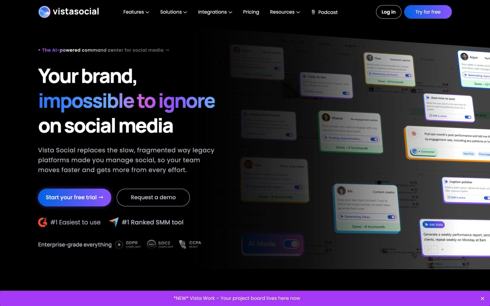 Vista Social website, homepage
