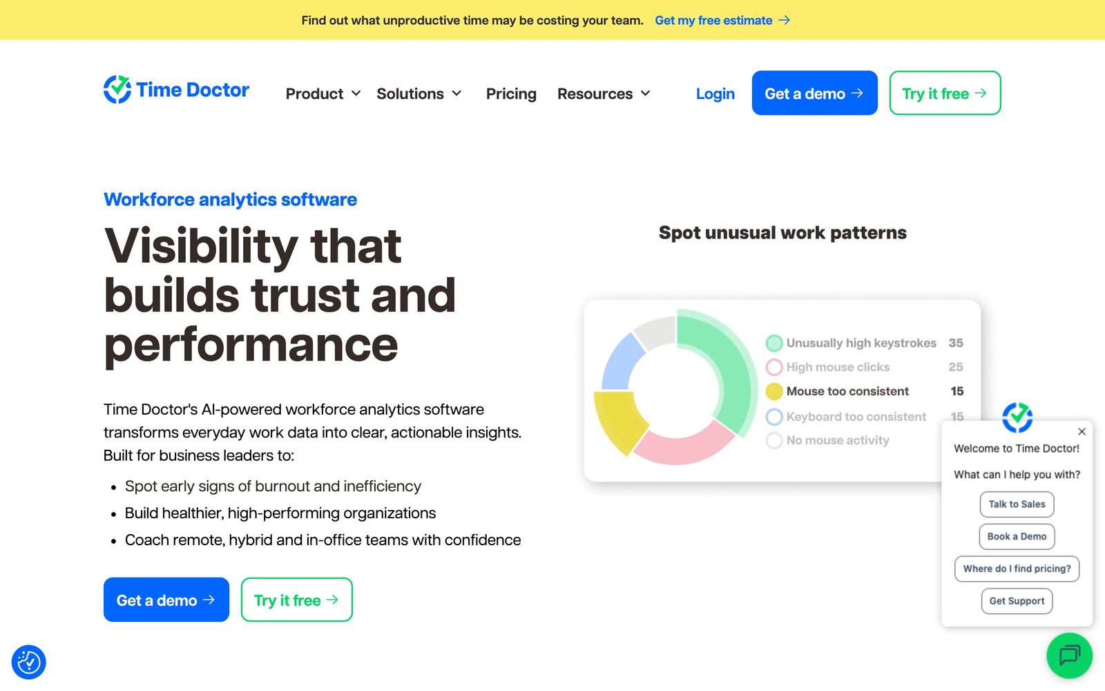 Time Doctor website, homepage