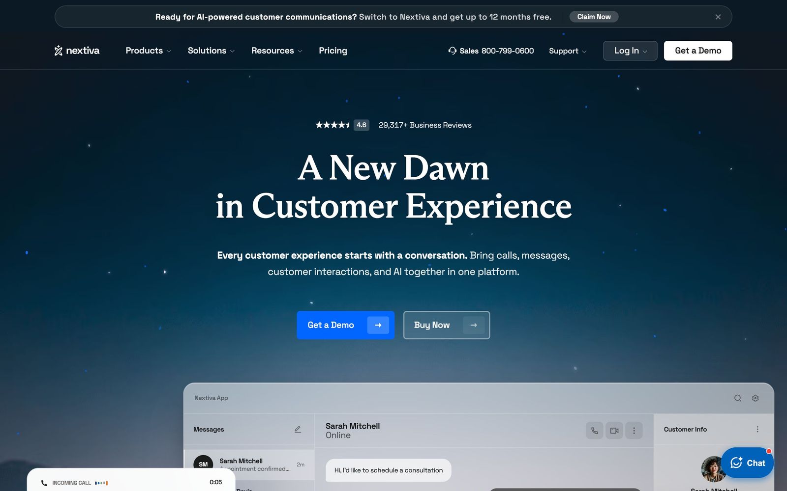 Nextiva website, homepage