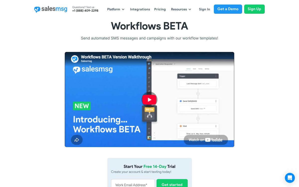Salesmsg, features page screenshot