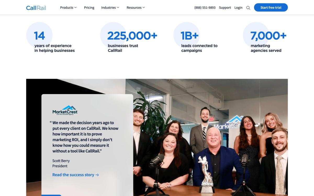 CallRail, product overview page screenshot