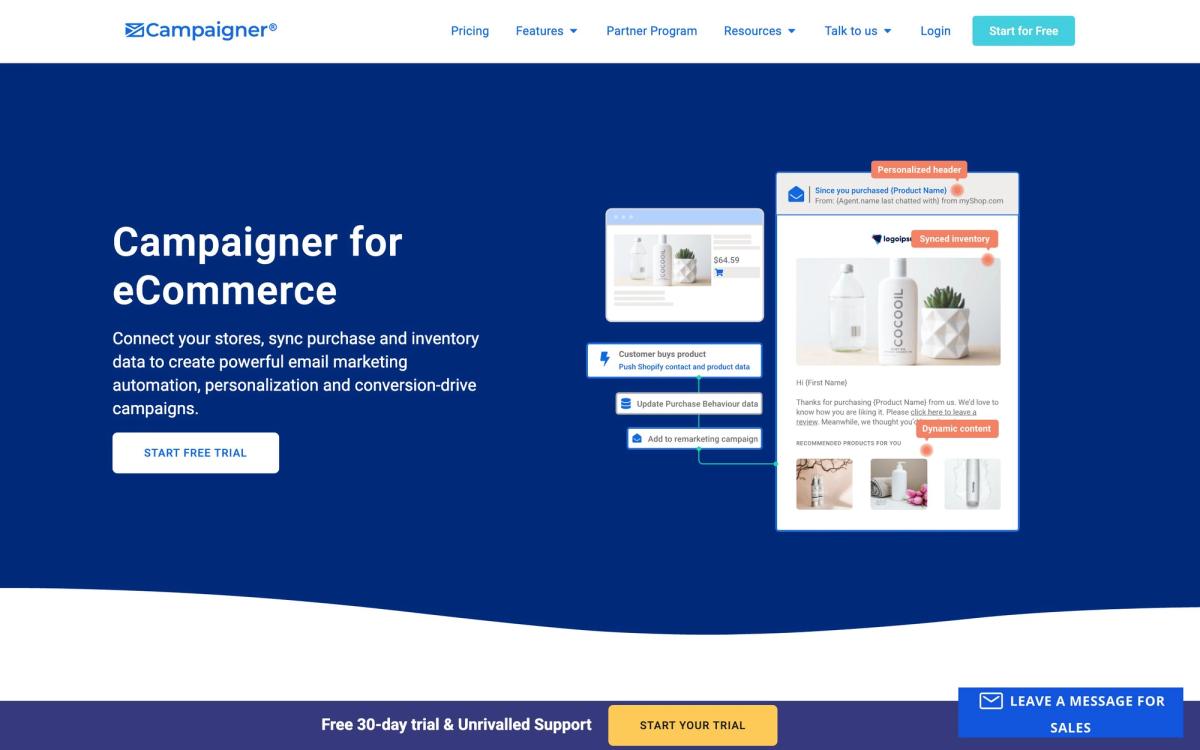 Campaigner, features page screenshot