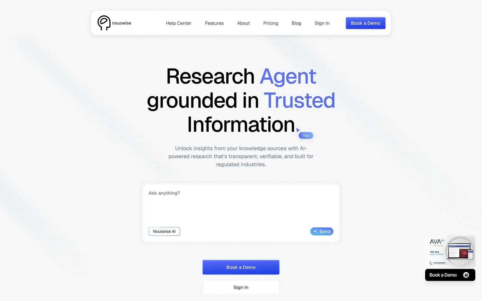 Nouswise website, homepage
