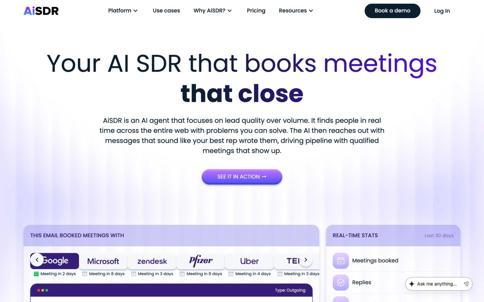 AiSDR website: homepage