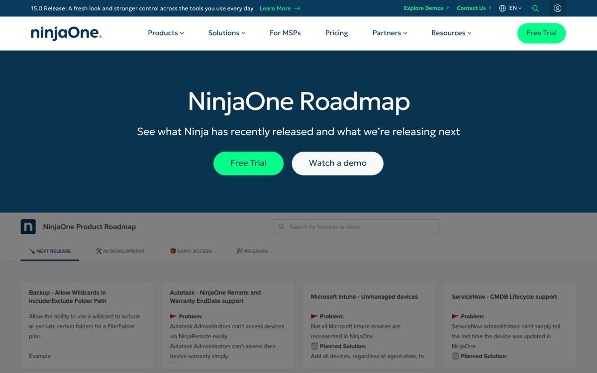 NinjaOne, product page screenshot