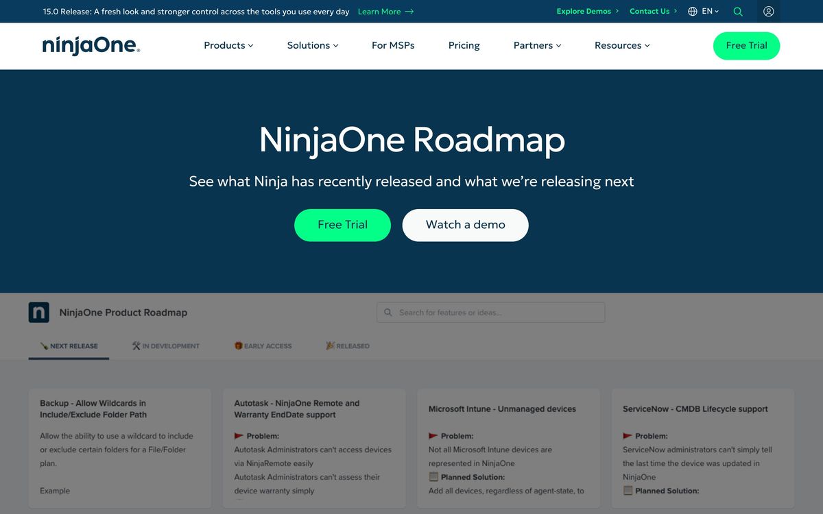 NinjaOne, product page screenshot