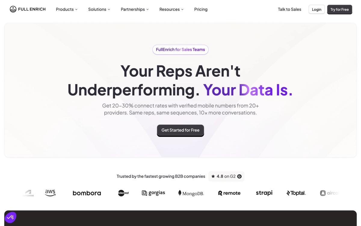 FullEnrich: solutions page screenshot
