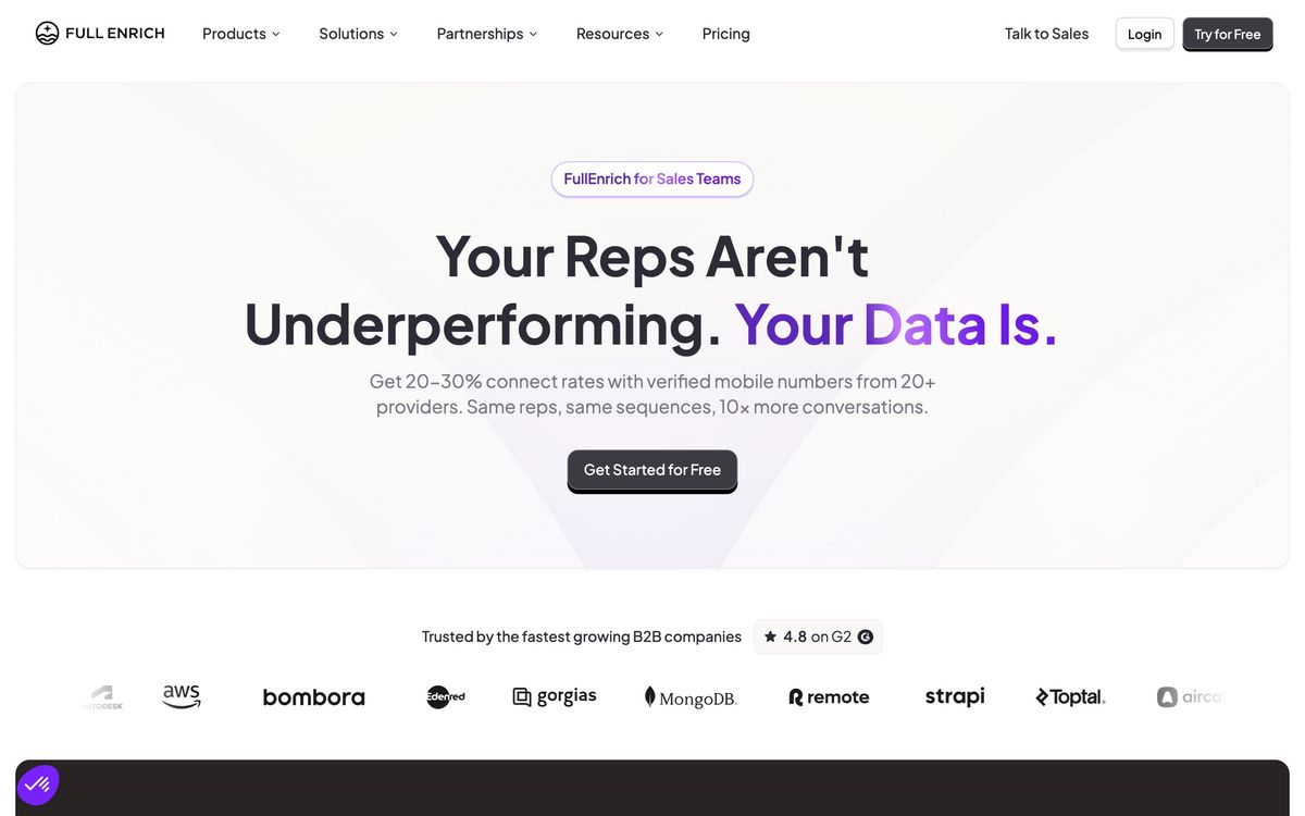 FullEnrich: solutions page screenshot