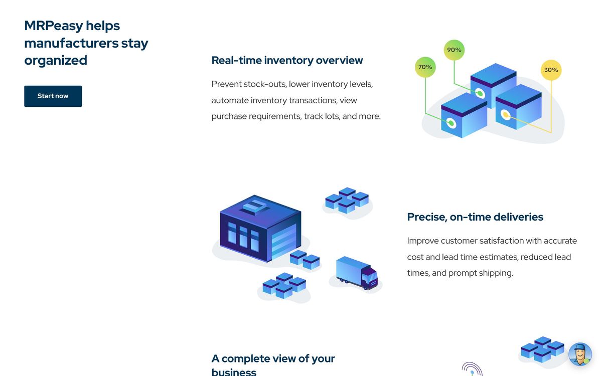 MRPeasy, product overview page screenshot