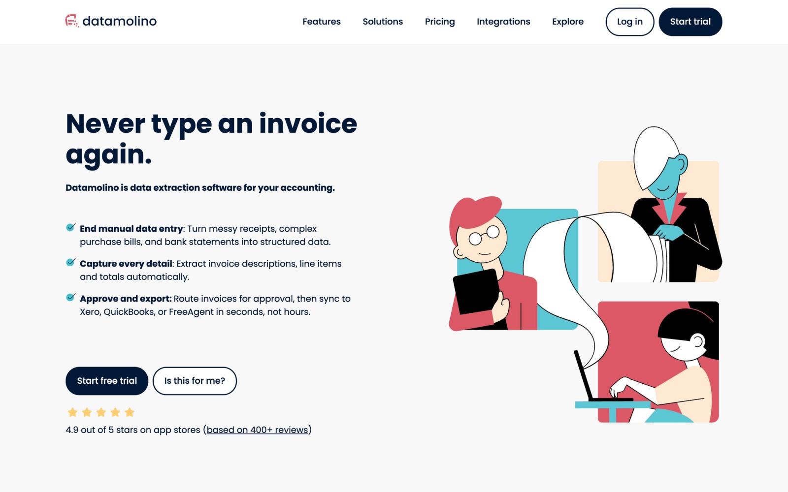Datamolino website, homepage
