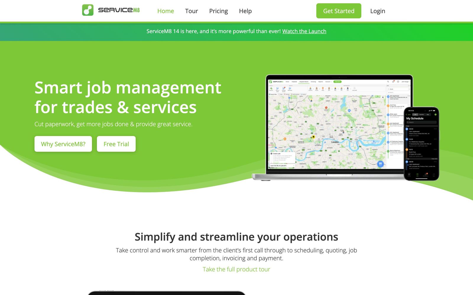 ServiceM8 website, homepage