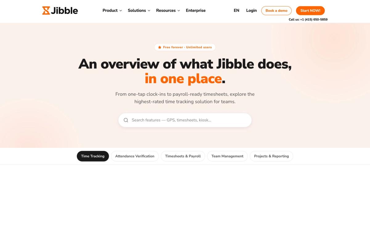 Jibble, features page screenshot