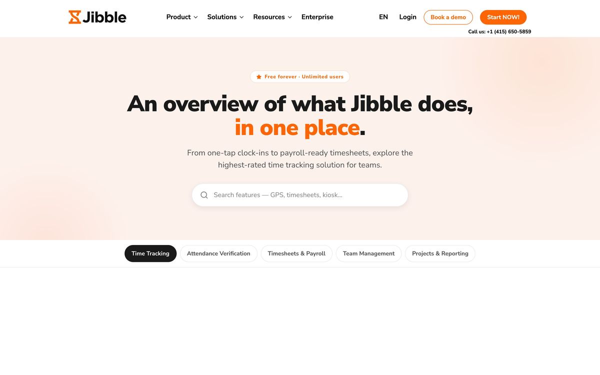 Jibble, features page screenshot
