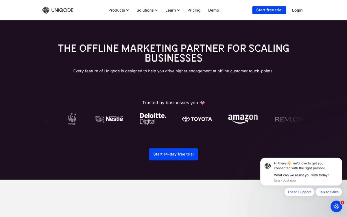 Uniqode, features page screenshot