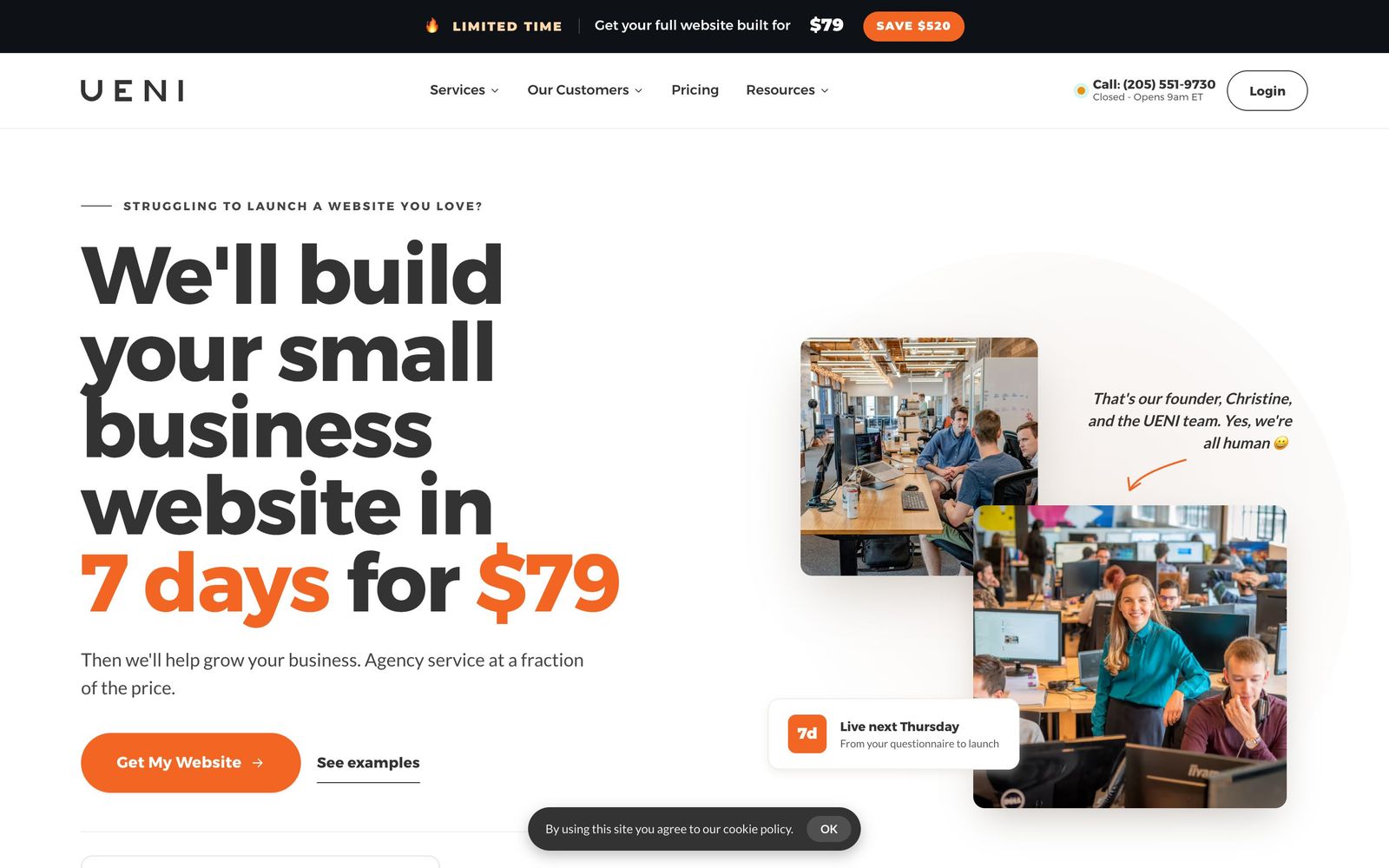 UENI website, homepage
