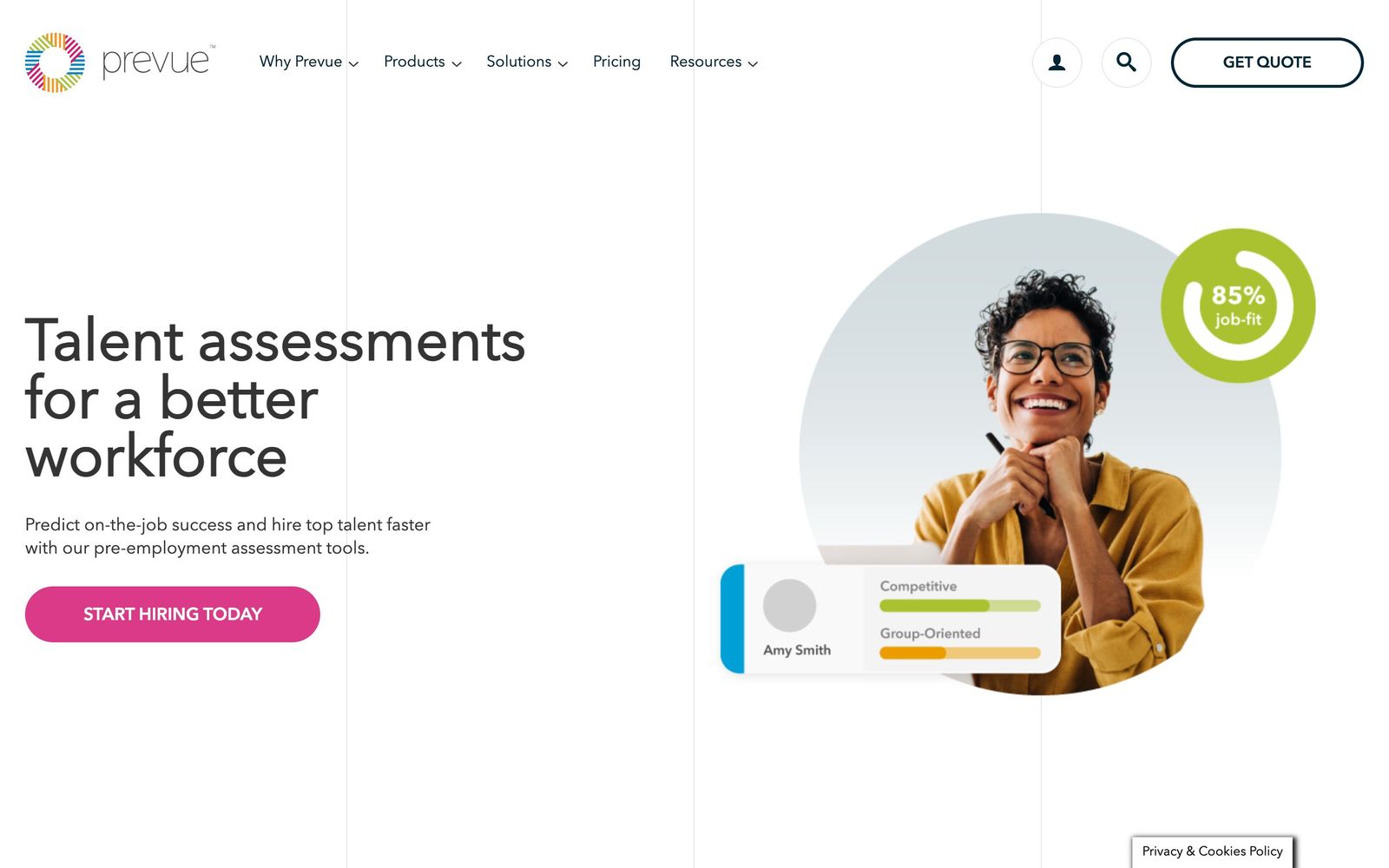Prevue HR website, homepage
