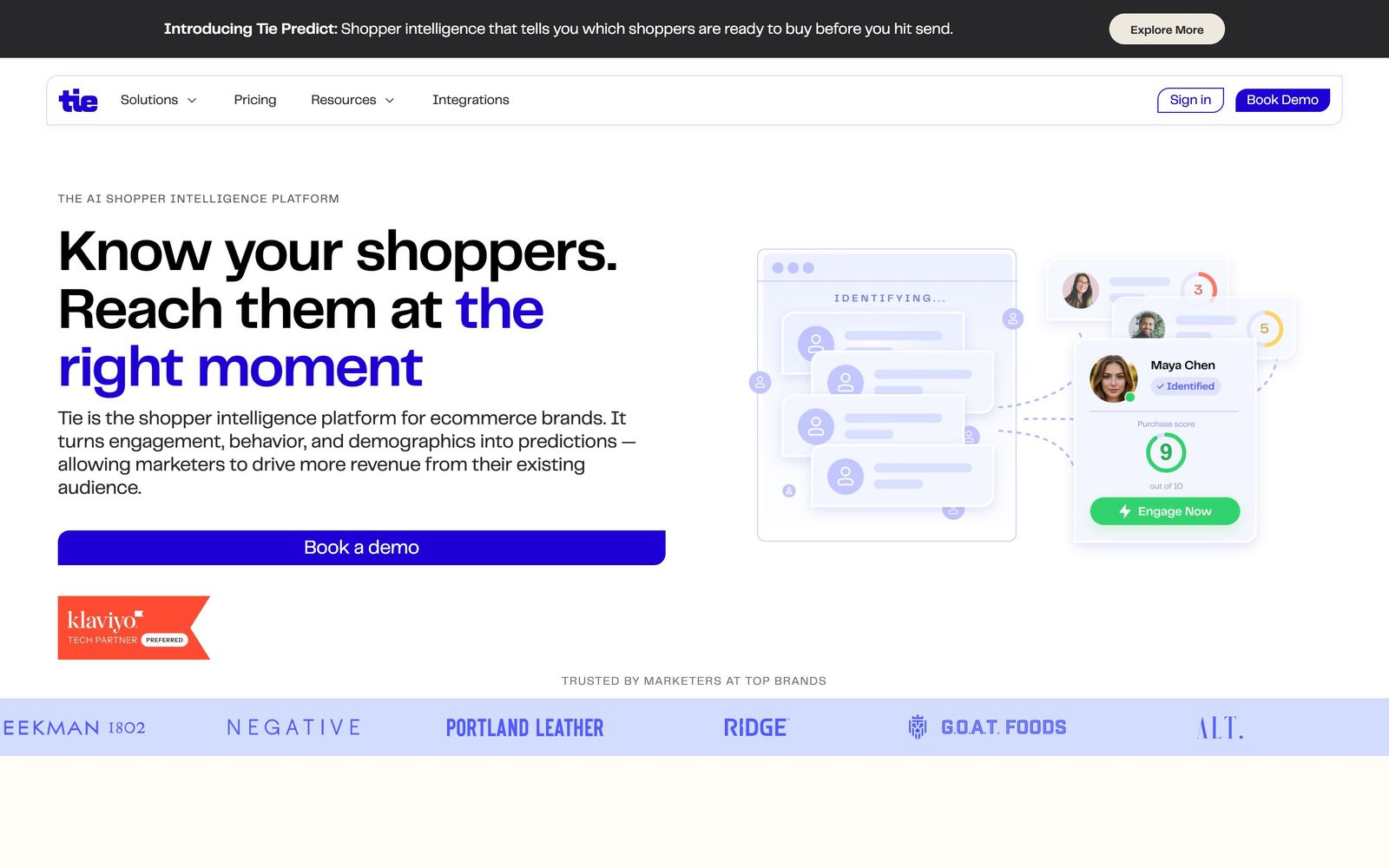 Tie website, homepage