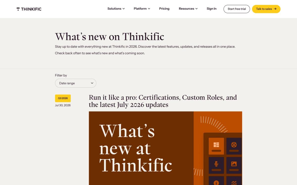 Thinkific, product page screenshot