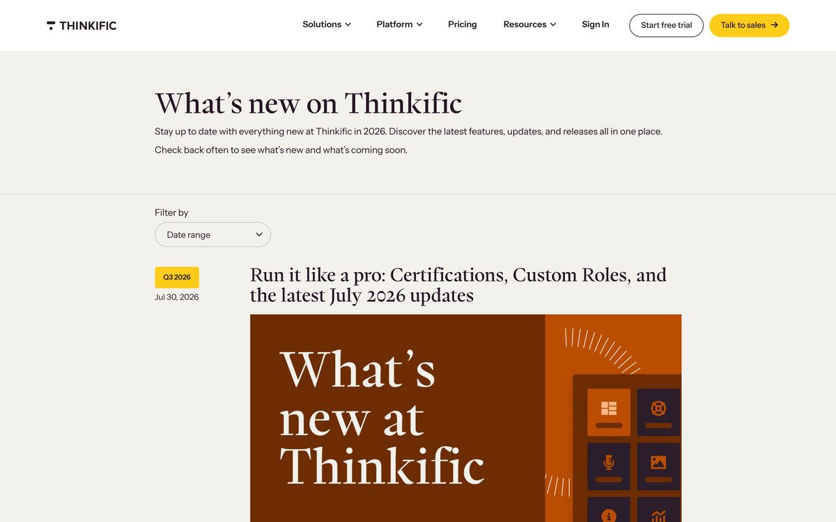 Thinkific, product page screenshot