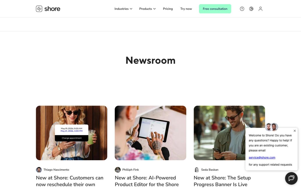 Shore, features page screenshot