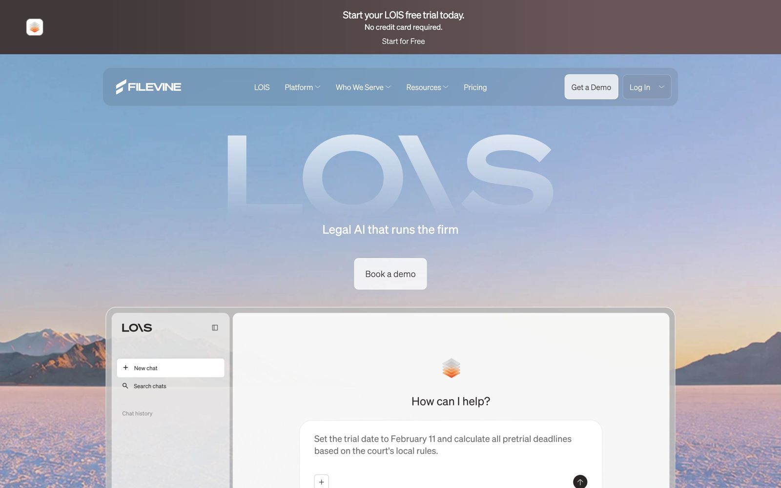 Filevine website, homepage