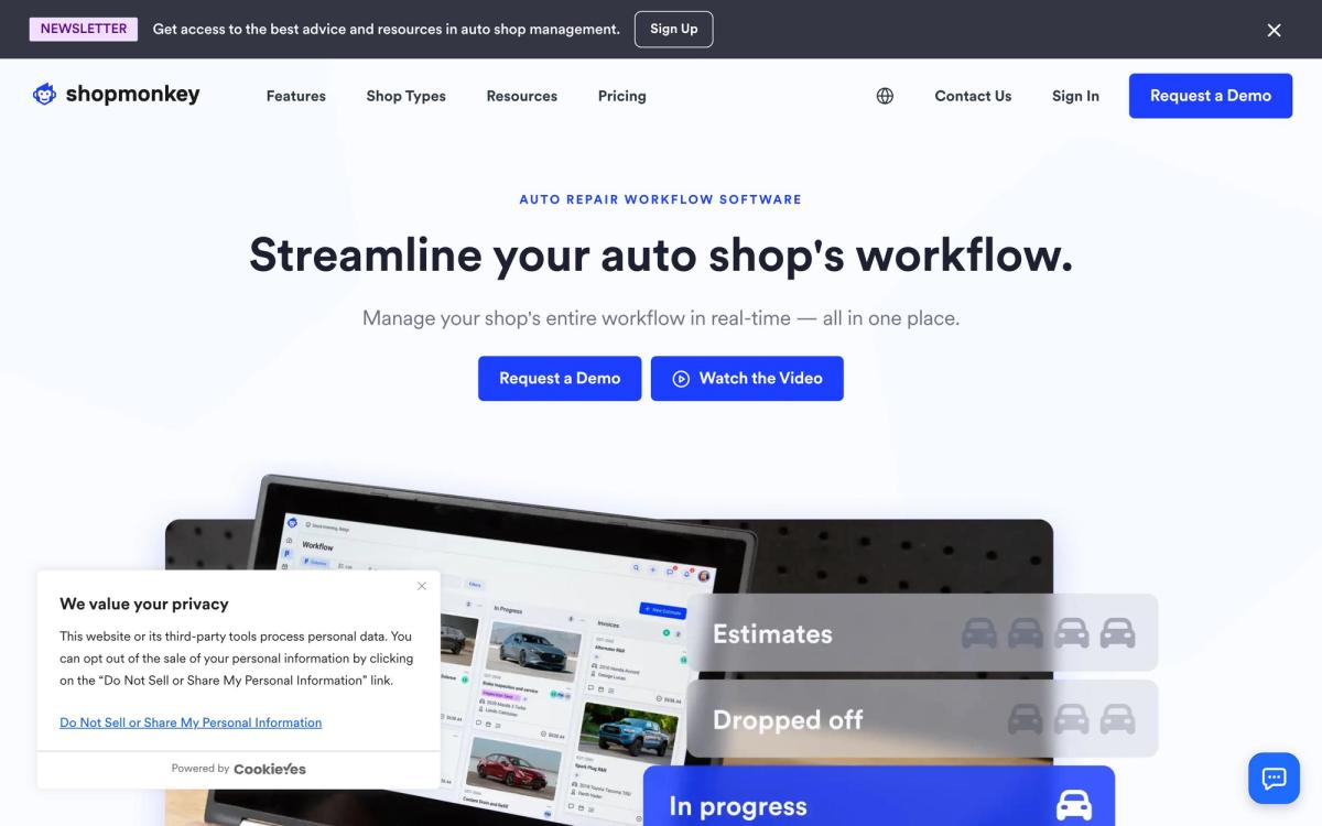 Shopmonkey, product page screenshot