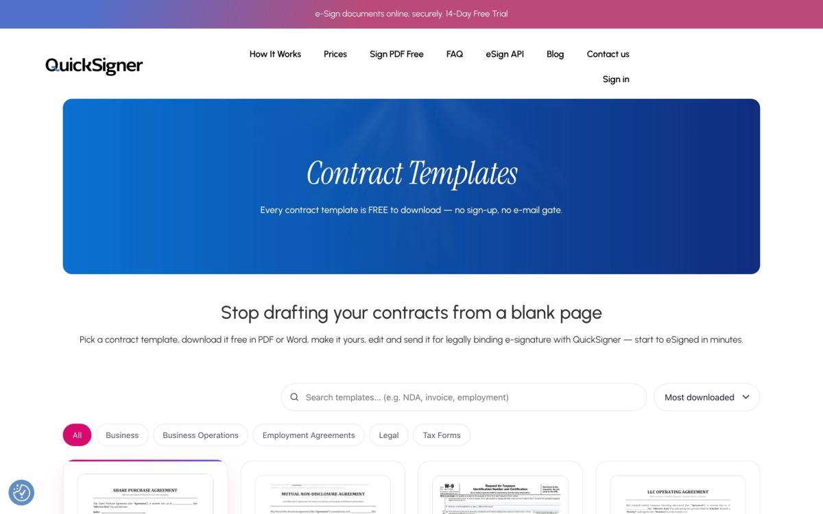 QuickSigner, templates page screenshot