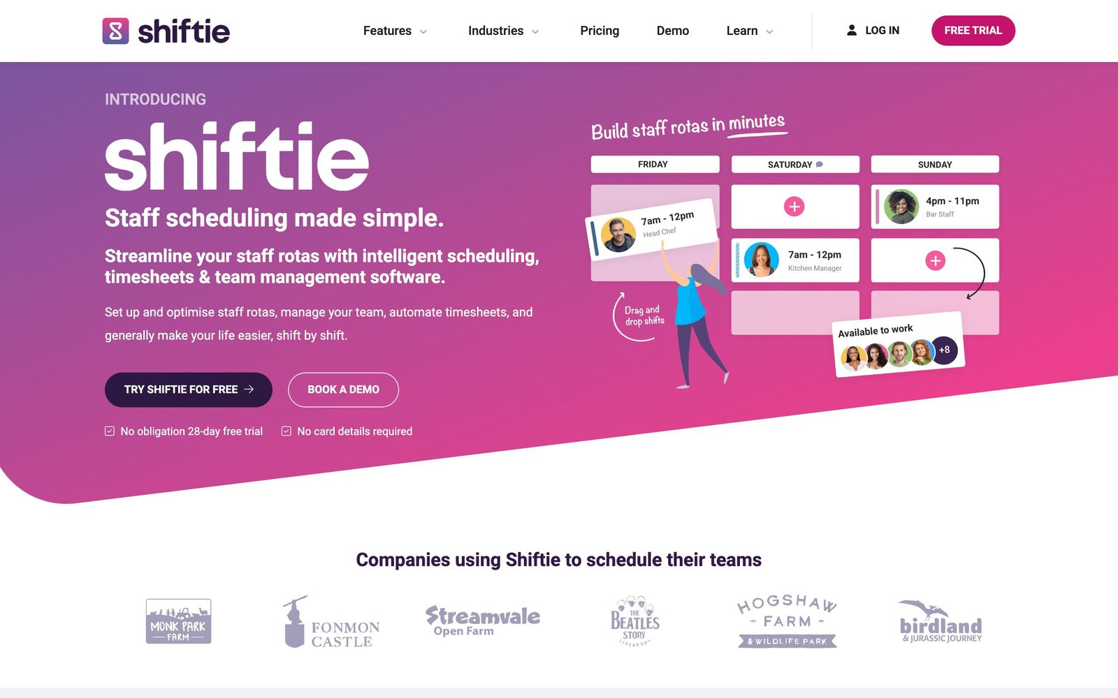 Shiftie website, homepage