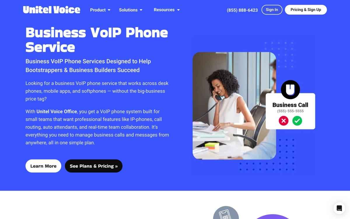 Unitel Voice, product page screenshot