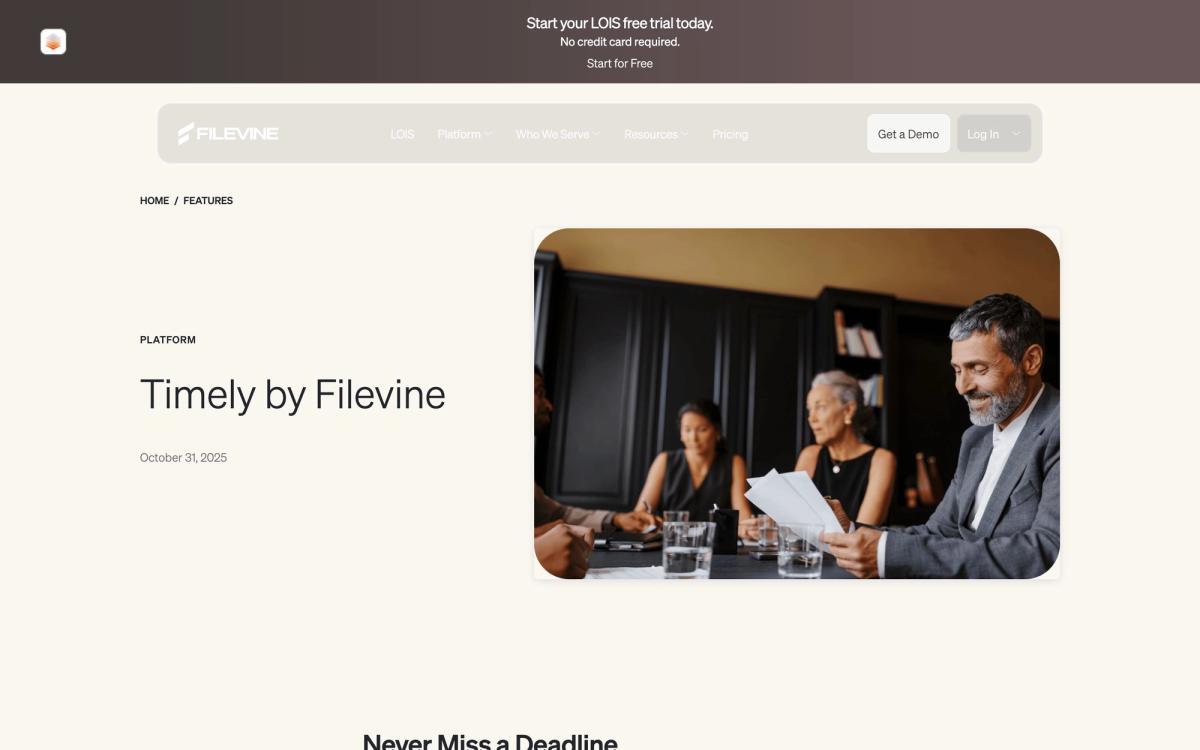 Filevine, features page screenshot