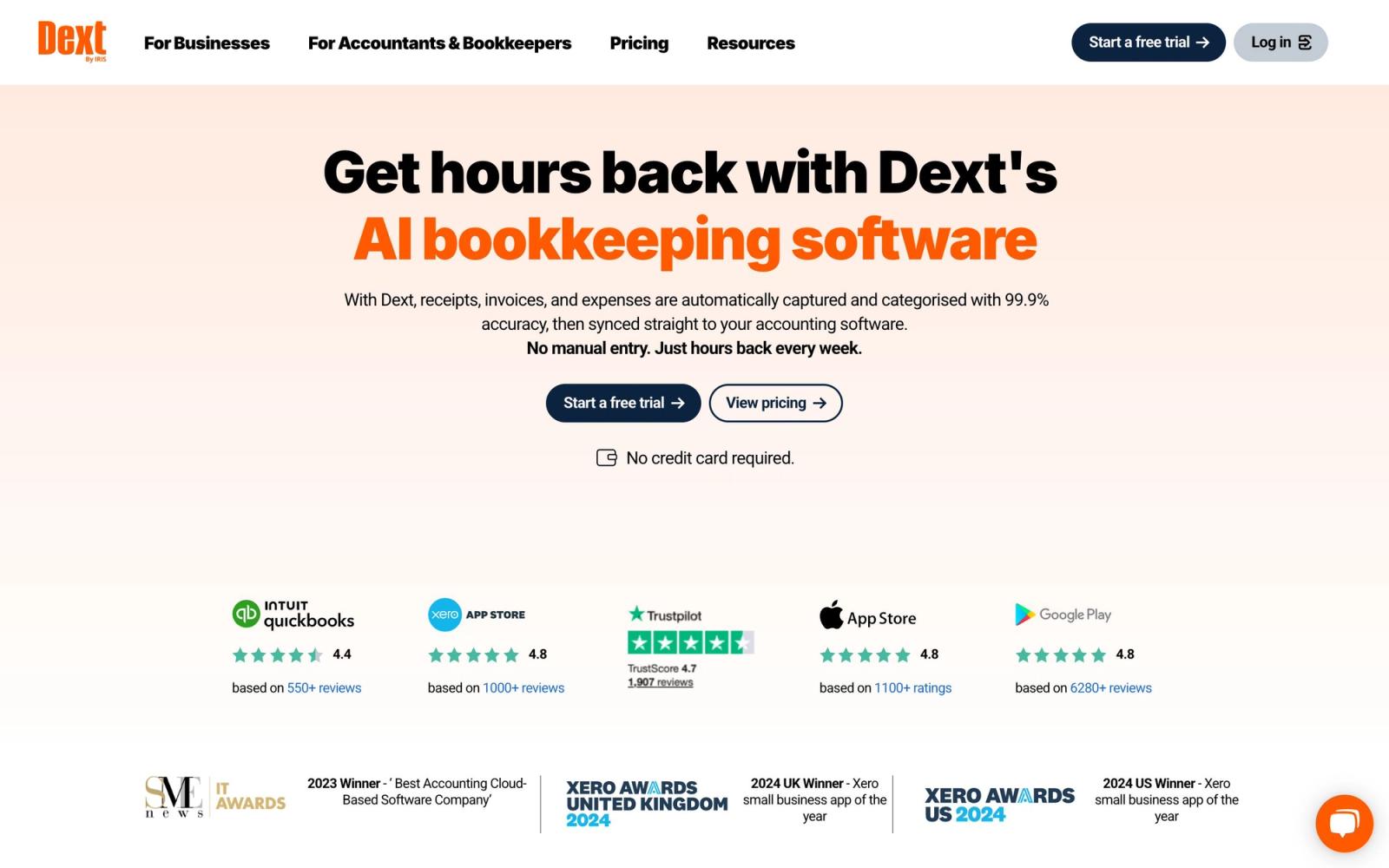 Dext website: homepage