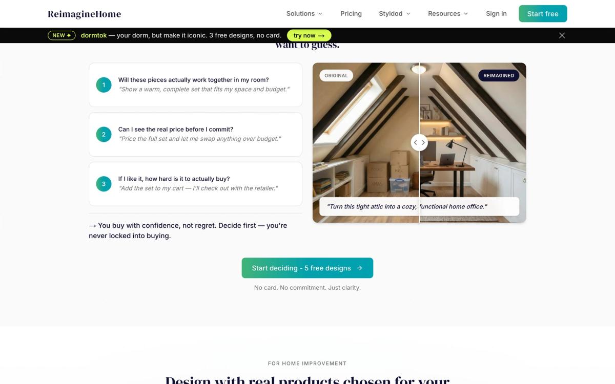 REimagineHome, product overview page screenshot