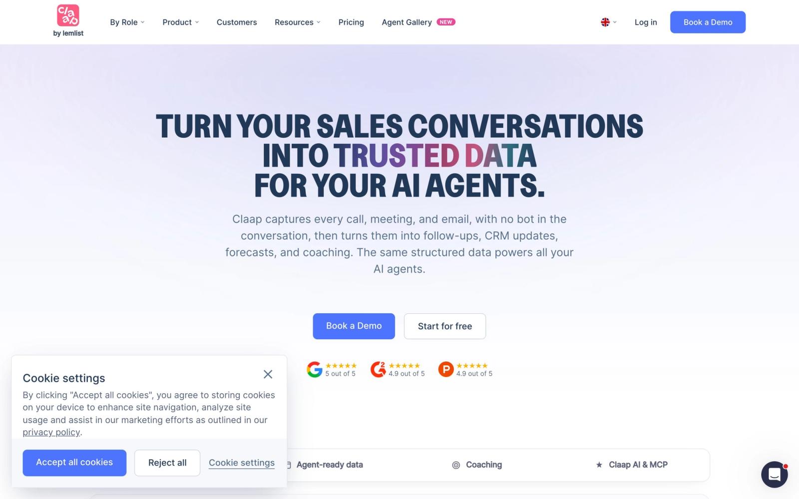 Claap website, homepage