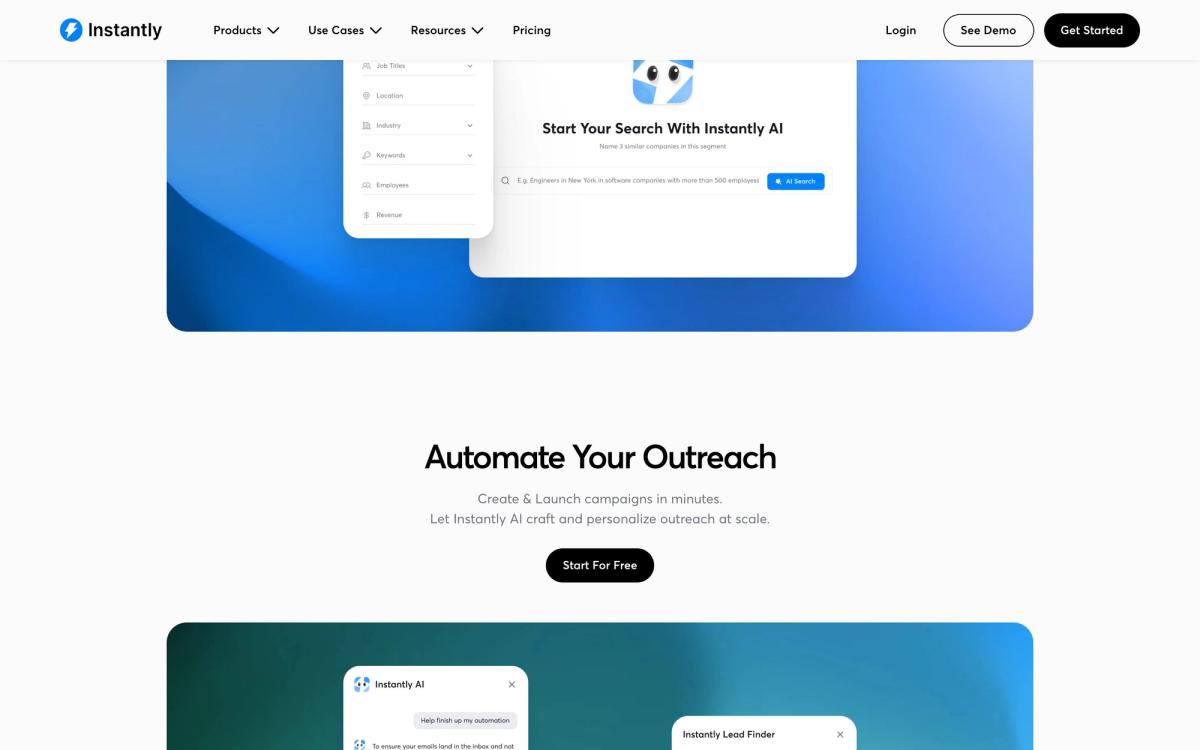 Instantly, product overview page screenshot