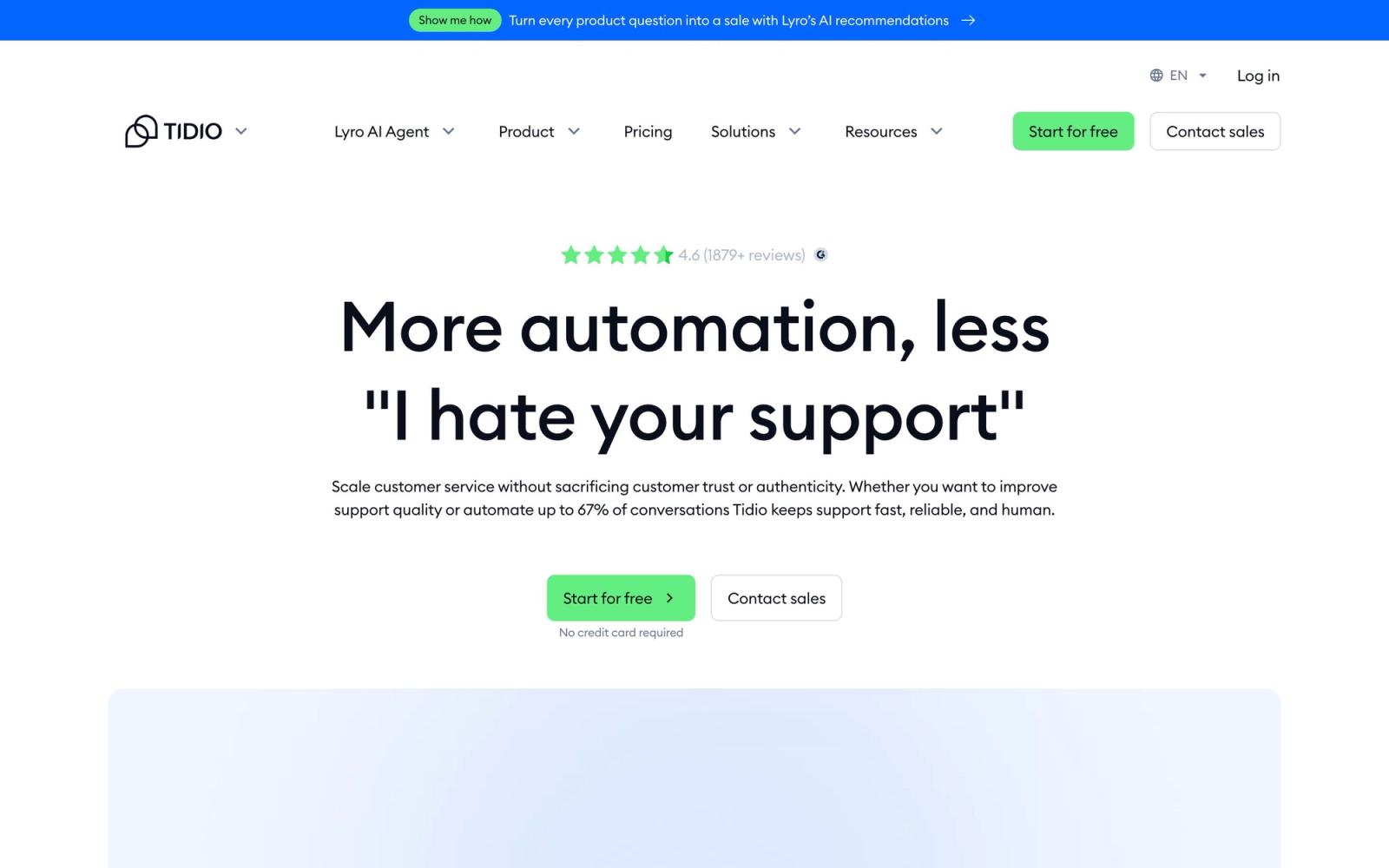 Tidio website: homepage