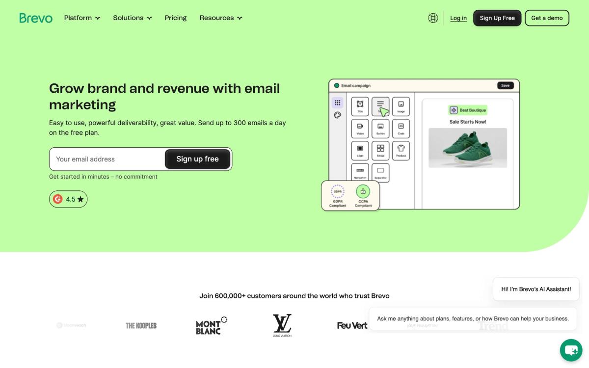 Brevo, features page screenshot