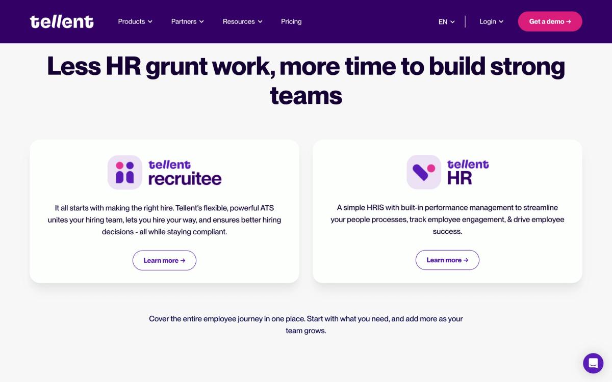 Tellent, product overview page screenshot