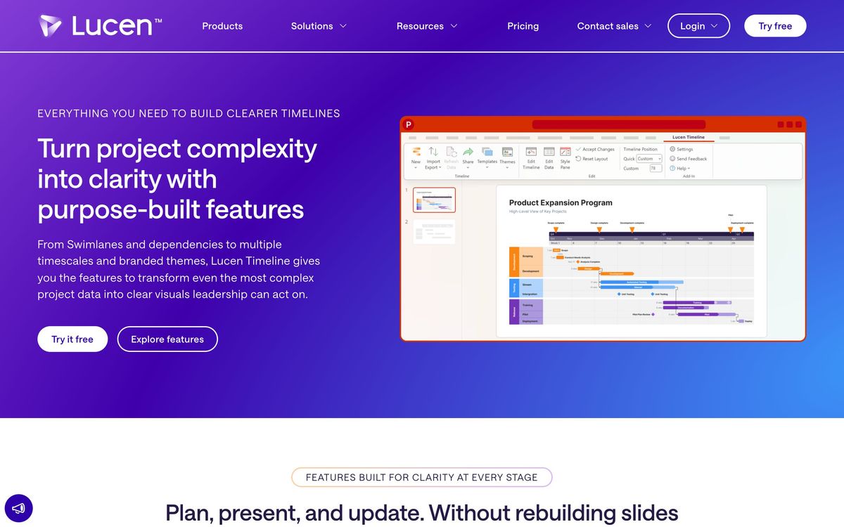 Office Timeline, features page screenshot