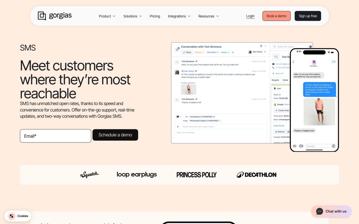 Gorgias, product page screenshot