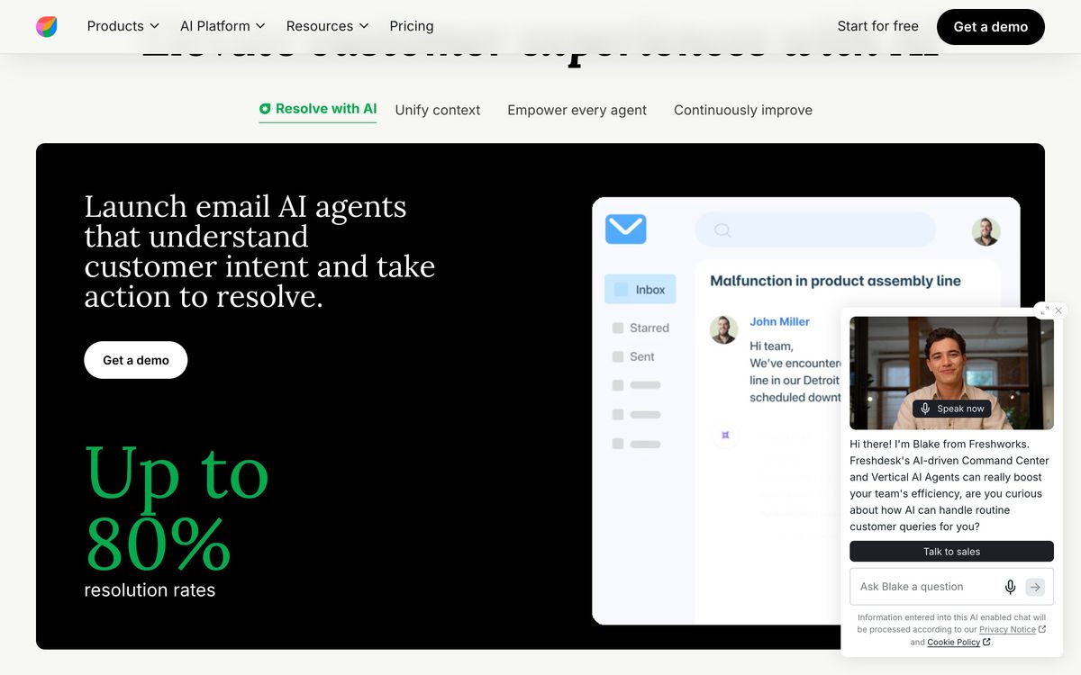 Freshdesk, product overview page screenshot