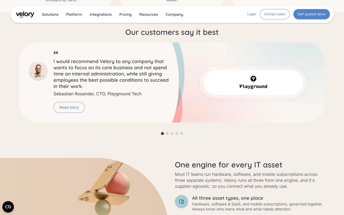 Velory, product overview page screenshot
