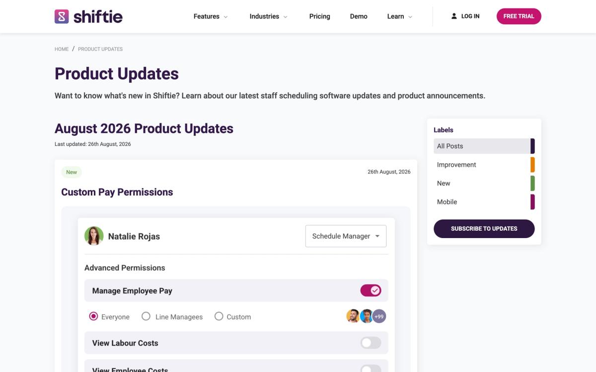 Shiftie, product page screenshot